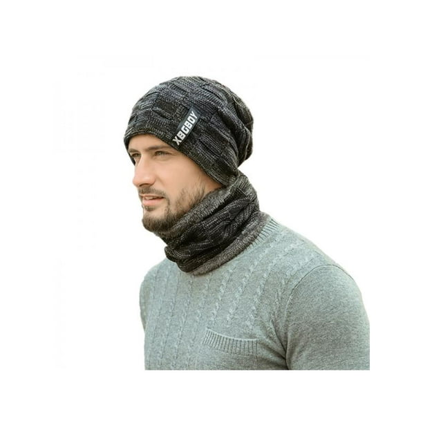 Men's Beanie Hat Scarf Set Neck Cover Winter Warm Fleece Knitted Thick Ski Cap, Men's Beanie Hat Scarf Set Neck Cover Winter Warm Fleece Knitted Thick Ski Cap,